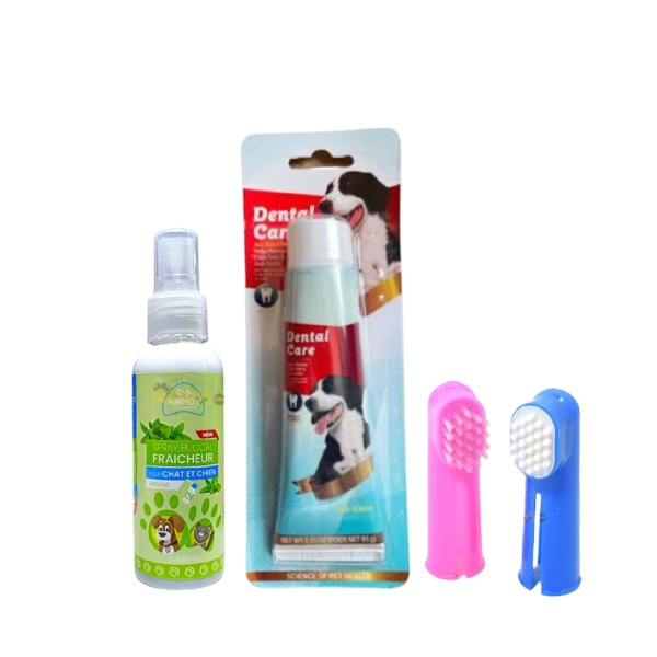 مجموعة العناية الكاملة بأسنان الكلاب - فرشاة، معجون وبخاخ منعش