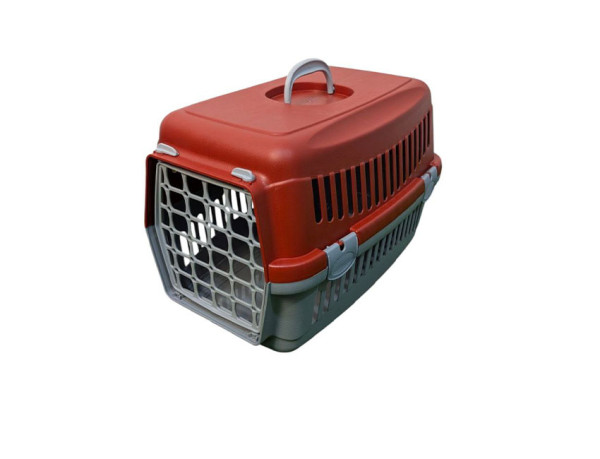 قفص نقل متميز للقطط والكلاب الصغيرة - باب رمادي بلاستيك متين